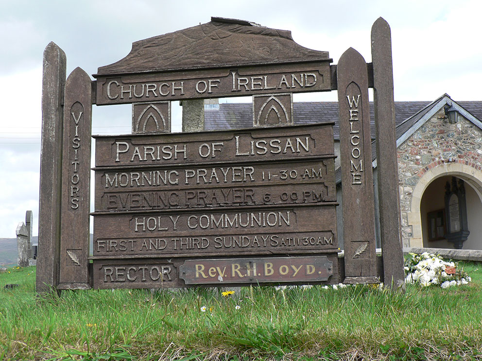 Image of Lissan Parish Church notice board. Photo: Keith Ison.