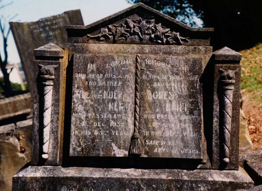 Image of Agnes & Alexander NEILL’s gravestone in Purewa Cemetery.