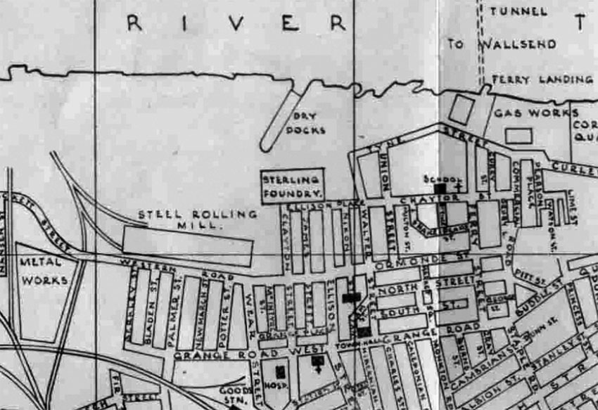 Image of 1949 map of Palmers Engine Works, now the Sterling Foundry.