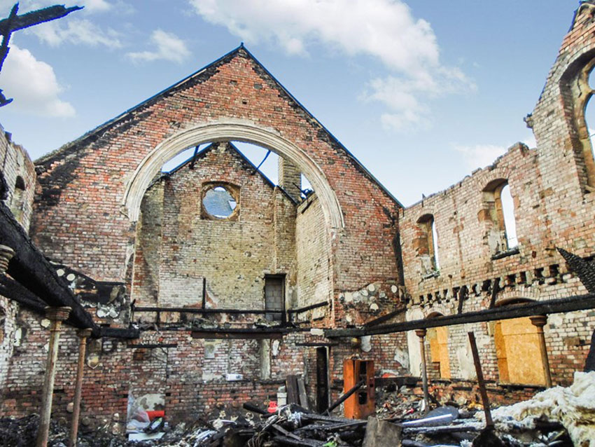 Image of Park Methodist Church after fire.