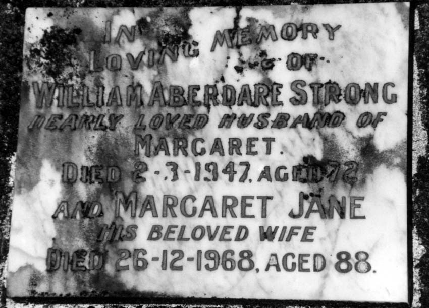 Image of grave of William Aberdare and Margaret STRONG.