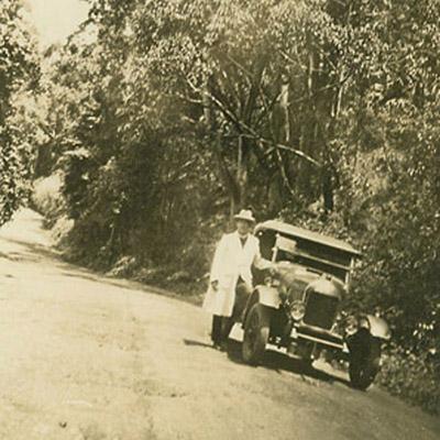 Robert with his Bull-nosed Morris Cowley on the Cambewarra Mountain